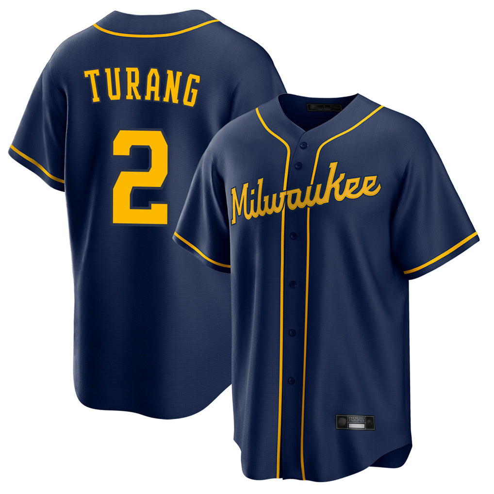 Leonaf M.Brewers #2 Brice Turang Player Navy Home Game Stitched Jerseys