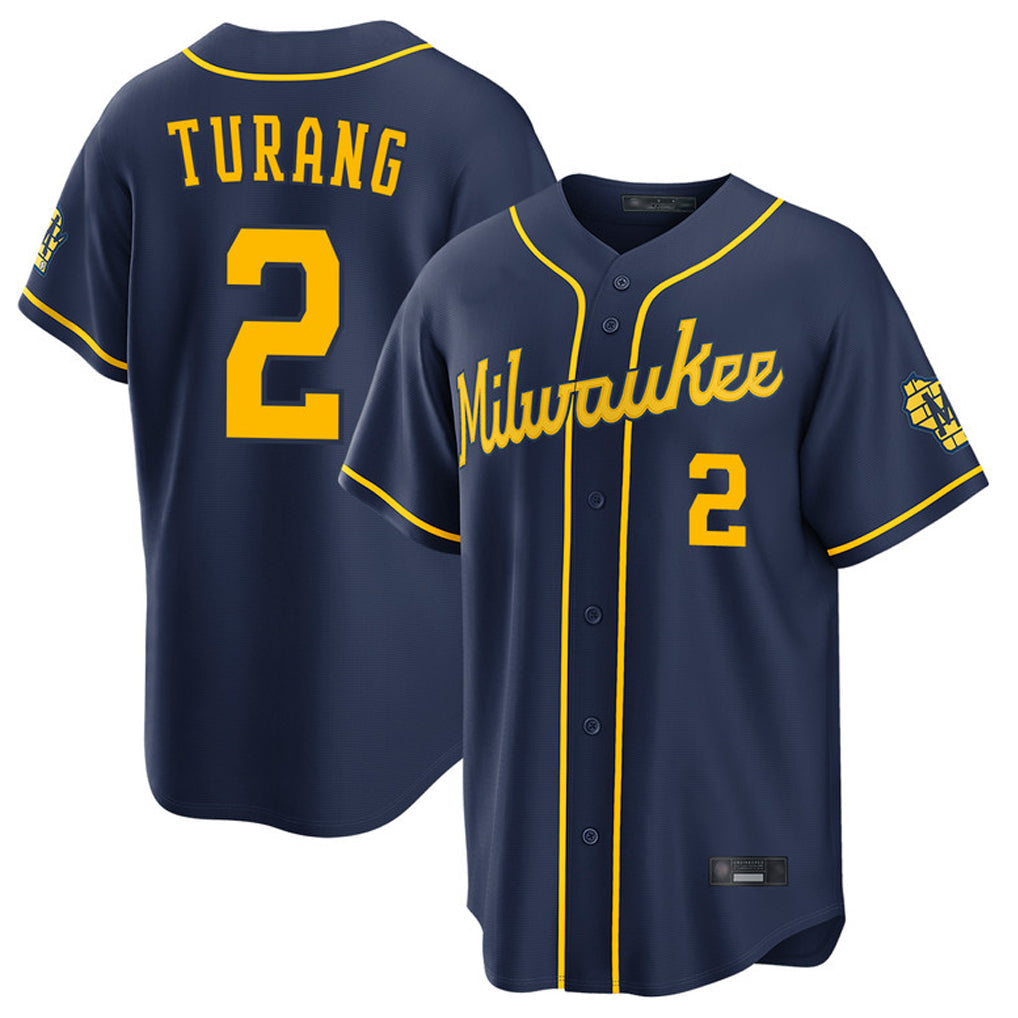 Leonaf M.Brewers #2 Brice Turang Player Navy Home Stadium Game Stitched Jerseys