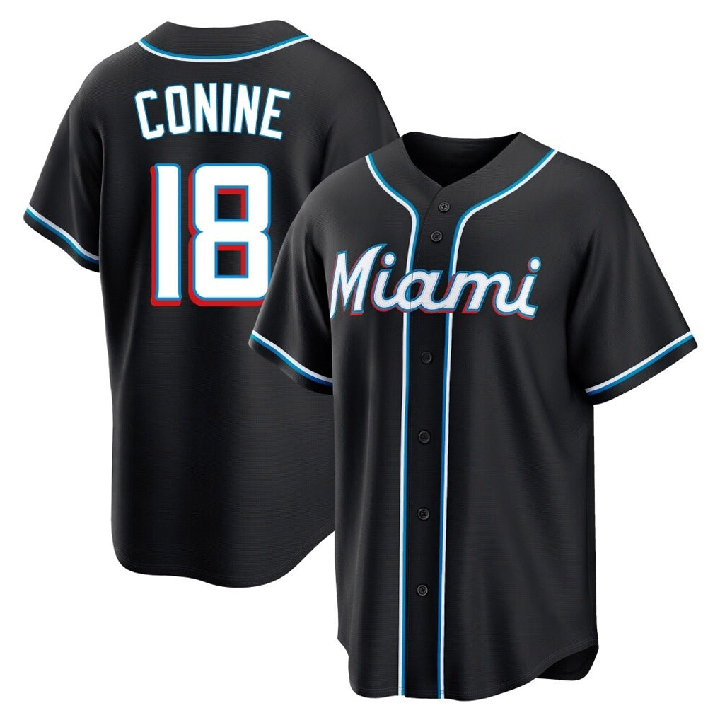 Leonaf M.Marlins #18 Griffin Conine Player Black Fashion Out Home Game Stitched Jerseys