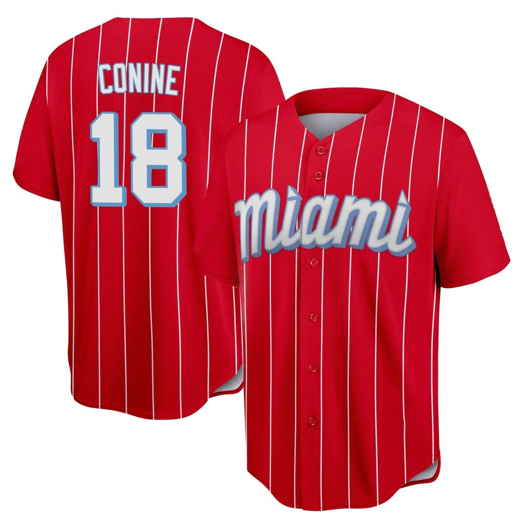 Leonaf M.Marlins #18 Griffin Conine Player Red City Connect Home Game Stitched Jerseys