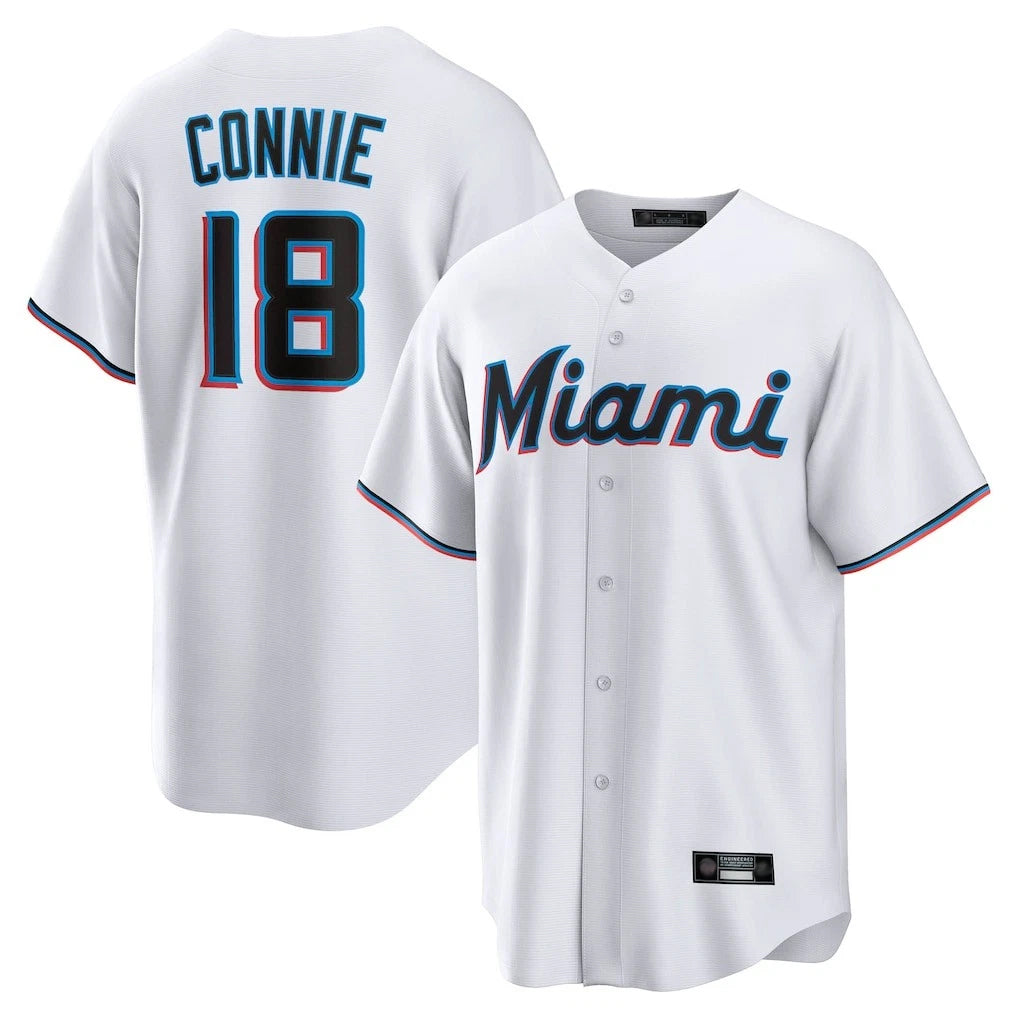 Leonaf M.Marlins #18 Griffin Conine Player White Home Game Stitched Jerseys