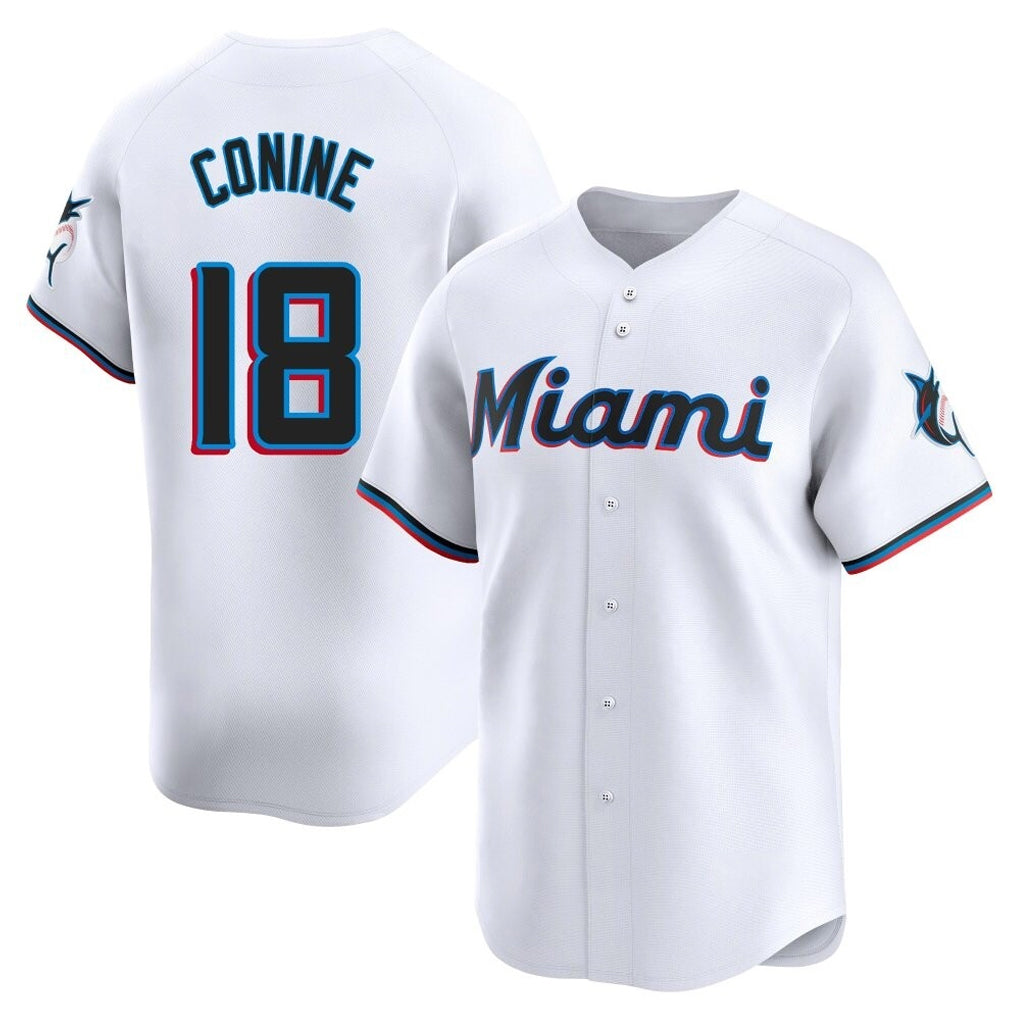 Leonaf M.Marlins #18 Griffin Conine Player White Home Limited Stitched Jerseys