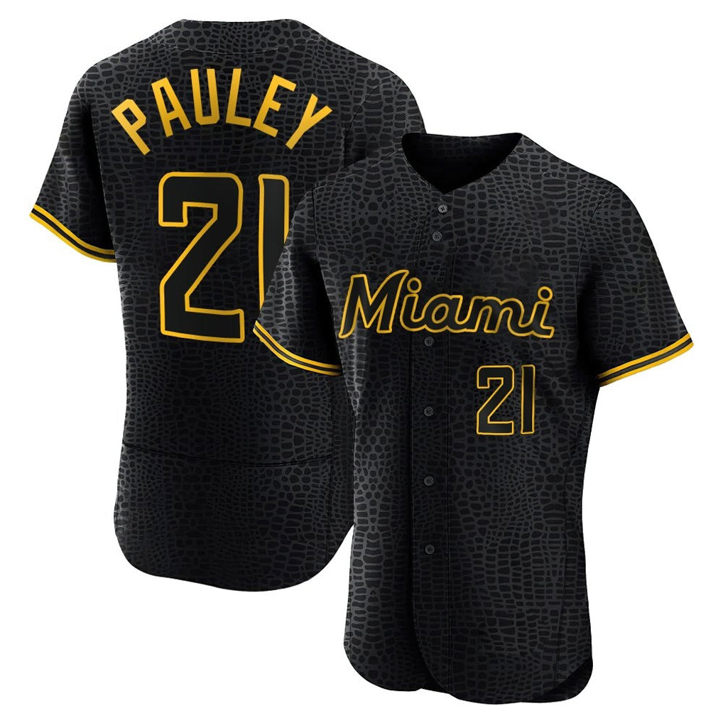 Leonaf M.Marlins #21 Graham Pauley Player Black Snake Skin City Home Limited Elite Stitched Jerseys