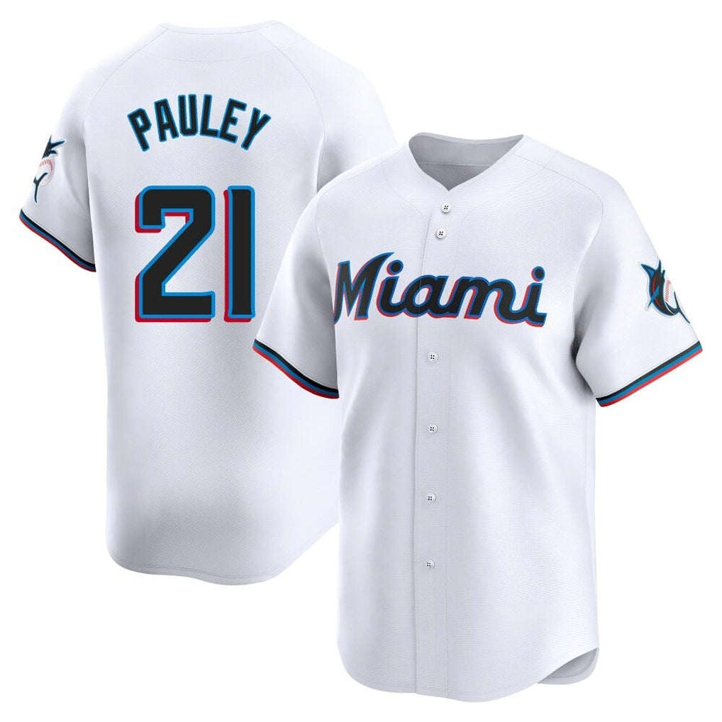 Leonaf M.Marlins #21 Graham Pauley Player White  Home Limited Stitched Jerseys