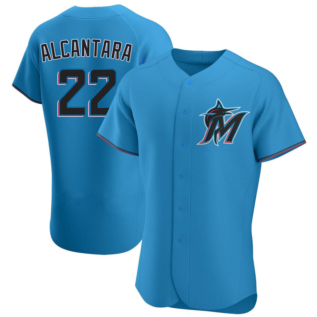 Leonaf M.Marlins #22 Sandy Alcantara Player Blue Home Limited Elite Stitched Jerseys