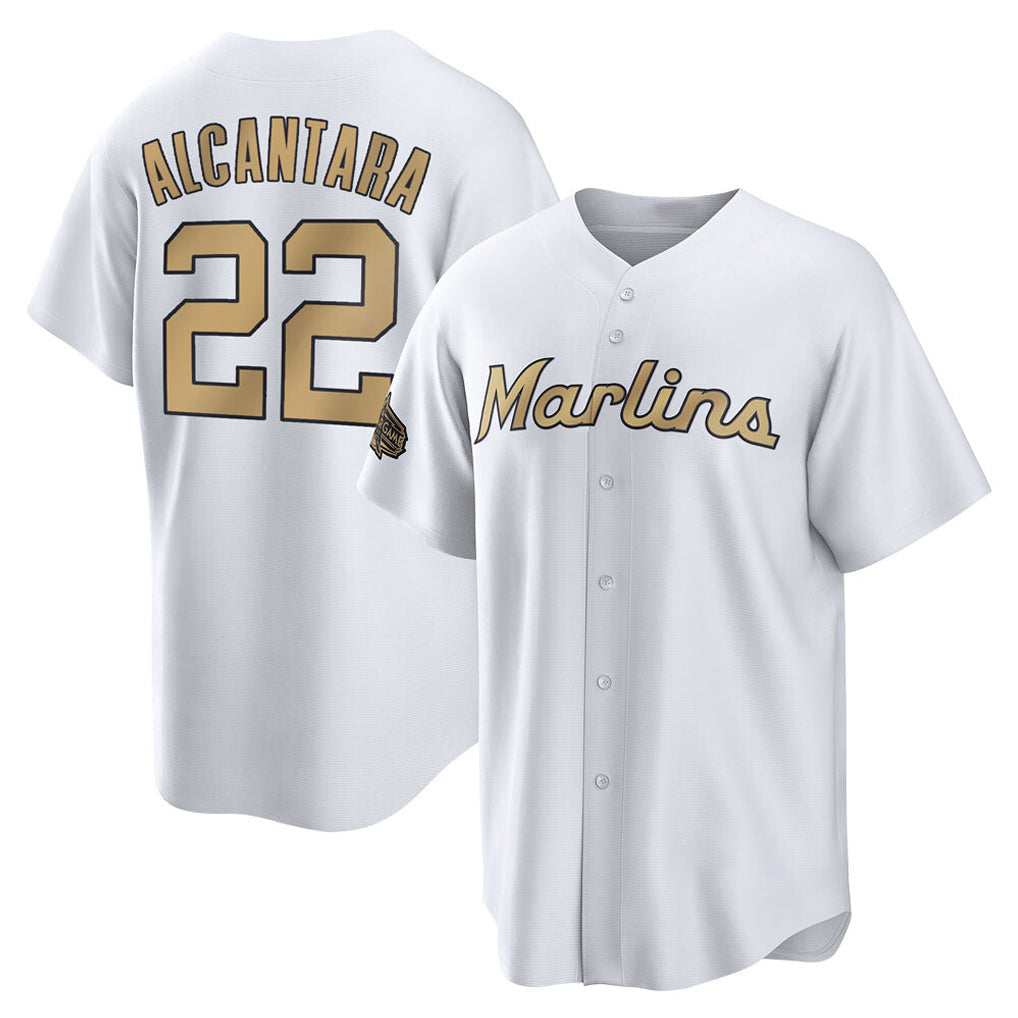 Leonaf M.Marlins #22 Sandy Alcantara Player Gold Home Game Stitched Jerseys