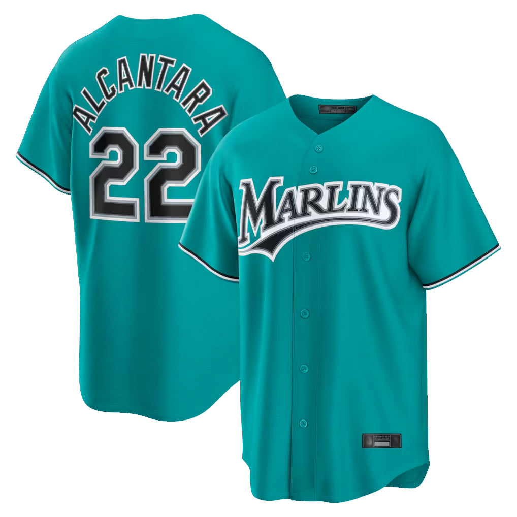 Leonaf M.Marlins #22 Sandy Alcantara Player Teal  Home Game Stitched Jerseys