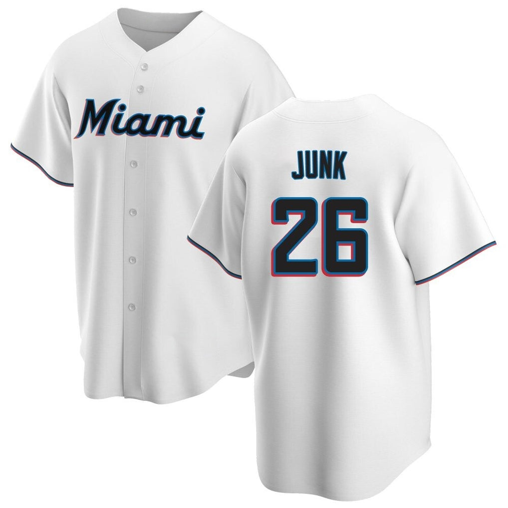 Leonaf M.Marlins #26 Janson Junk Player White  Home Game Stitched Jerseys