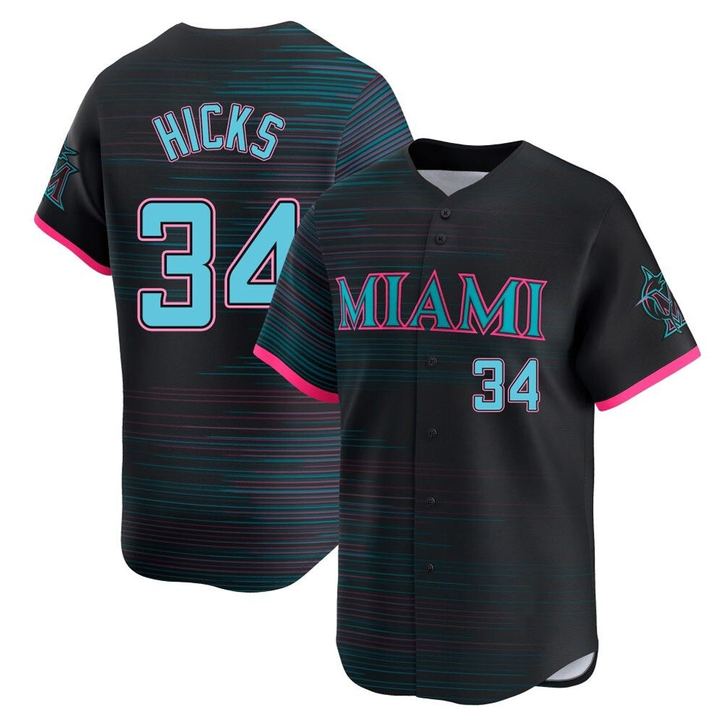 Leonaf M.Marlins #34 Liam Hicks Player Black City Connect Home Limited Stitched Jerseys