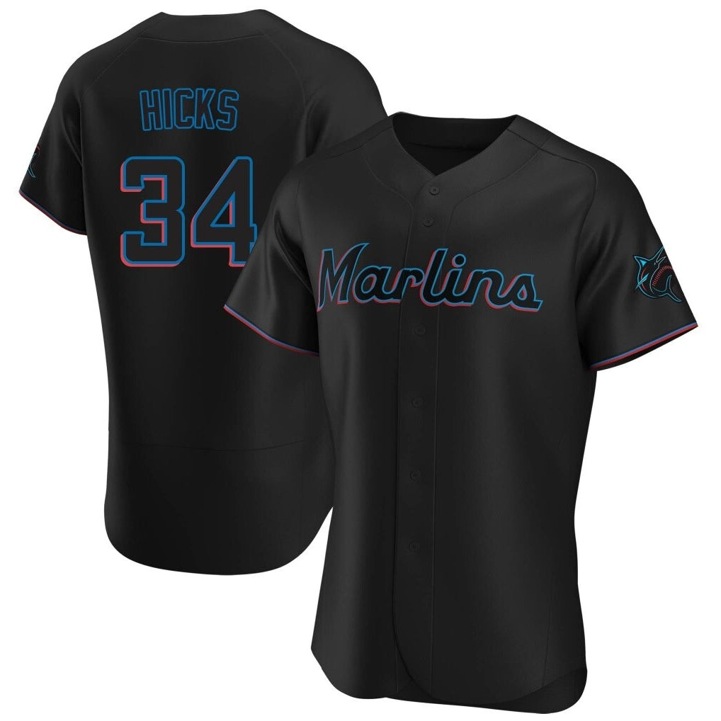Leonaf M.Marlins #34 Liam Hicks Player Black Home Limited Elite Stitched Jerseys