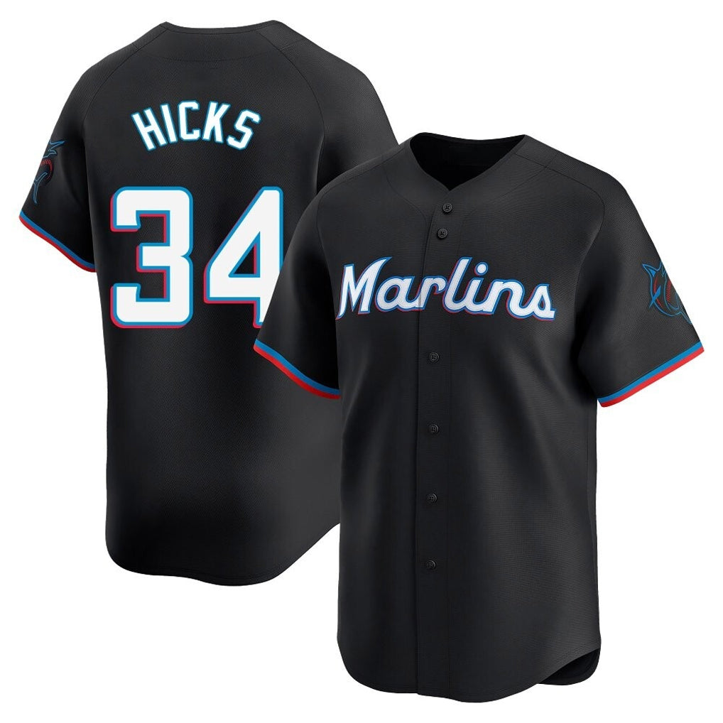 Leonaf M.Marlins #34 Liam Hicks Player Black Home Limited Stitched Jerseys