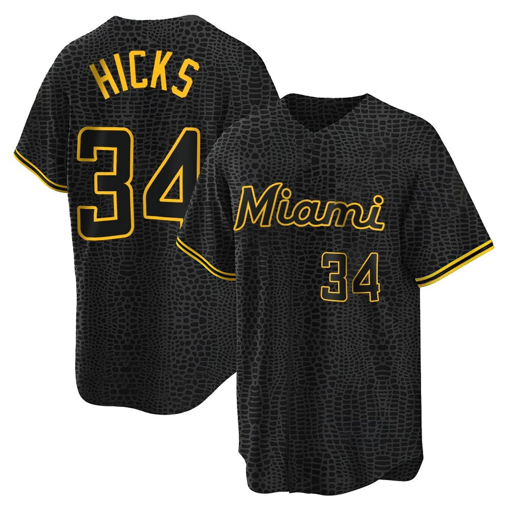 Leonaf M.Marlins #34 Liam Hicks Player Black Snake Skin City Home Game Stitched Jerseys