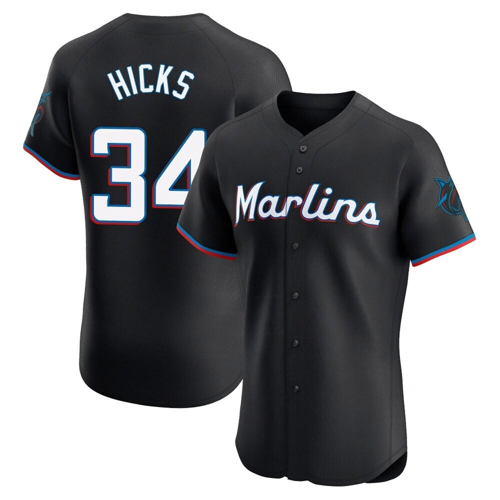 Leonaf M.Marlins #34 Liam Hicks Player Black Vapor Home Limited Elite Stitched Jerseys