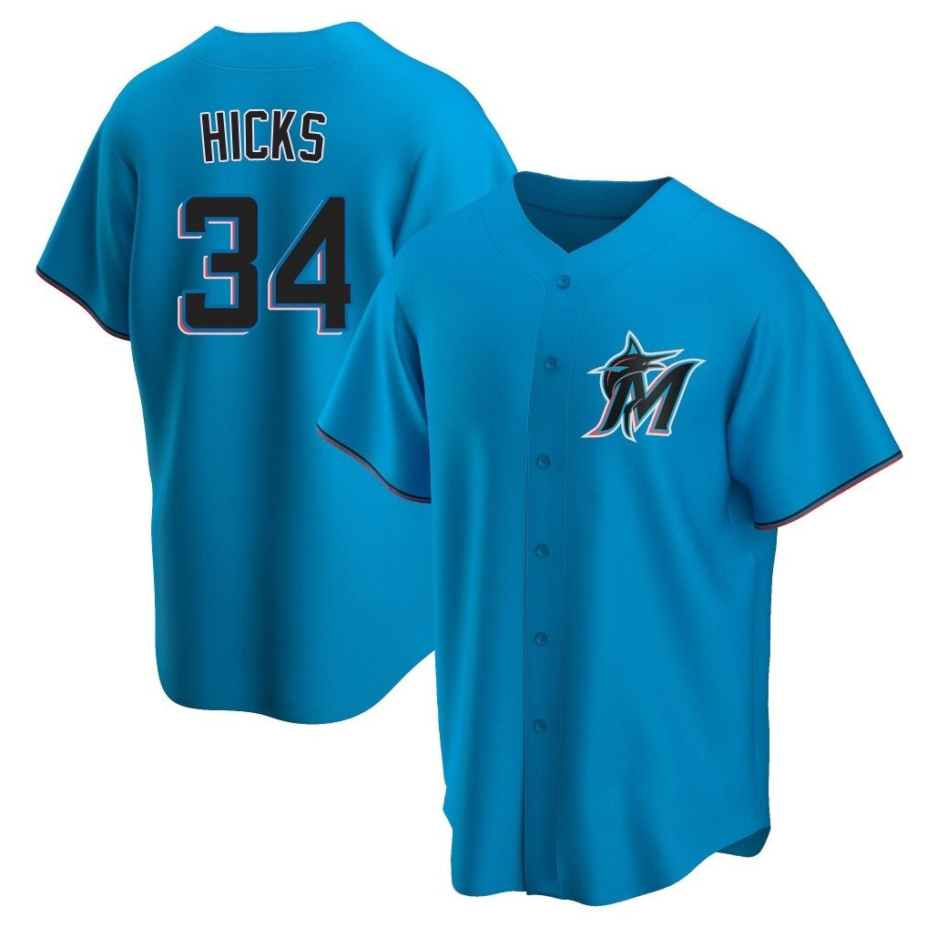 Leonaf M.Marlins #34 Liam Hicks Player Blue Home Game Stitched Jerseys