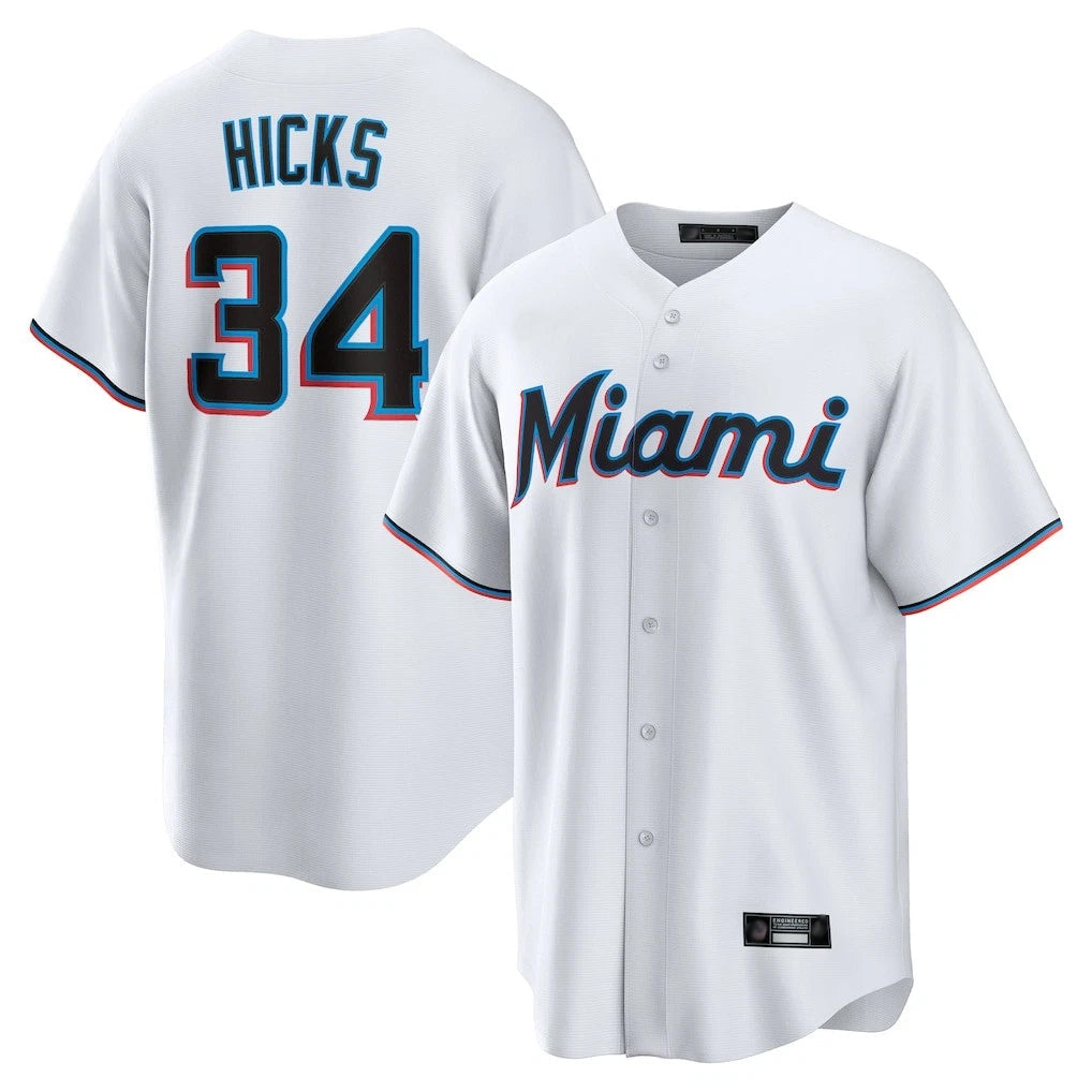 Leonaf M.Marlins #34 Liam Hicks Player White  Home Game Stitched Jerseys