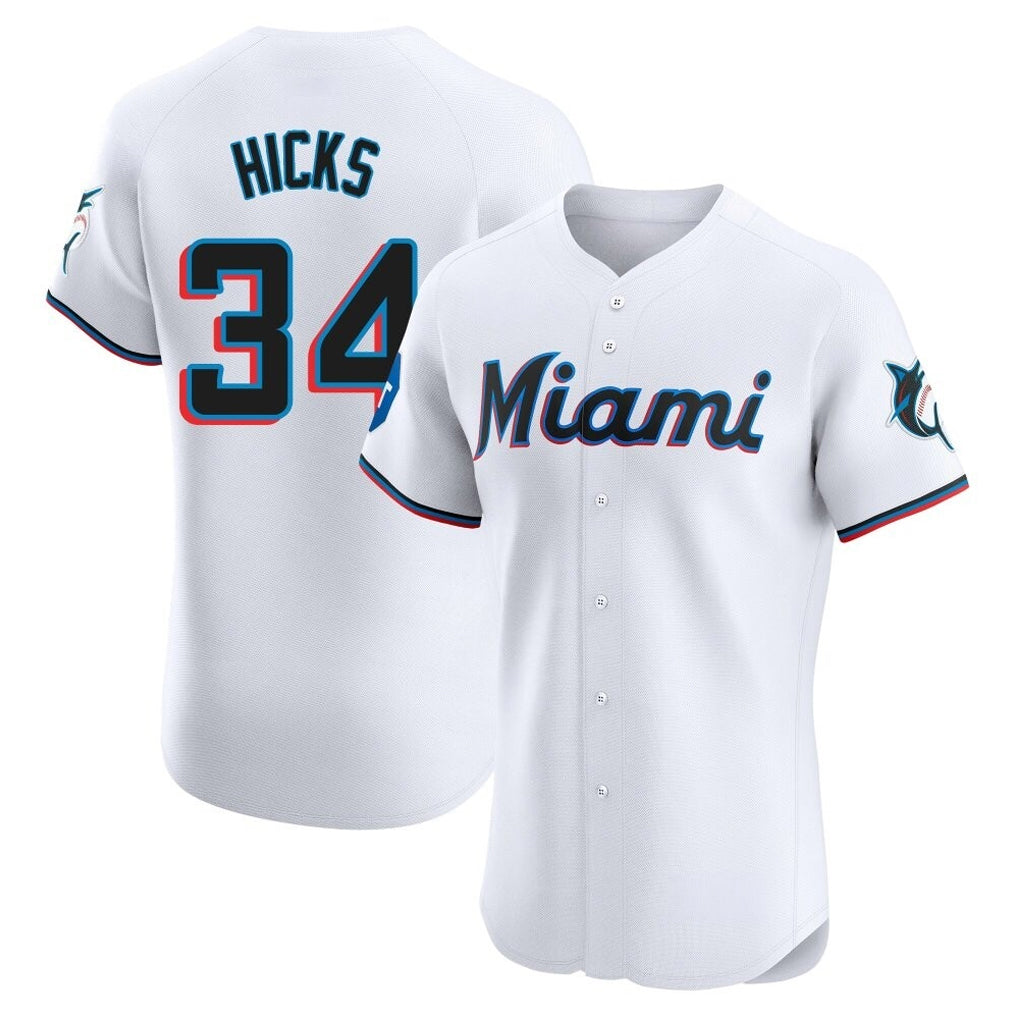 Leonaf M.Marlins #34 Liam Hicks Player White  Home Limited Elite Stitched Jerseys