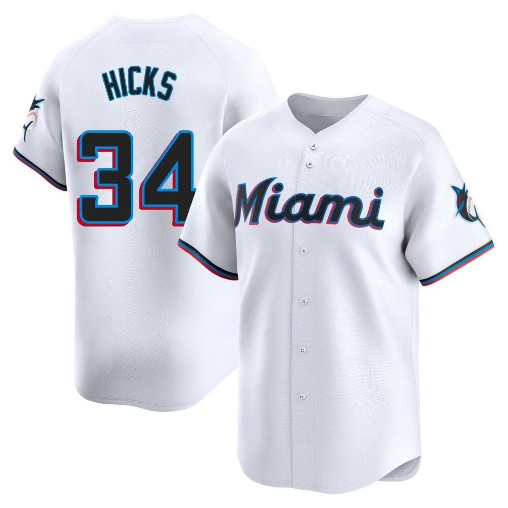 Leonaf M.Marlins #34 Liam Hicks Player White  Home Limited Stitched Jerseys