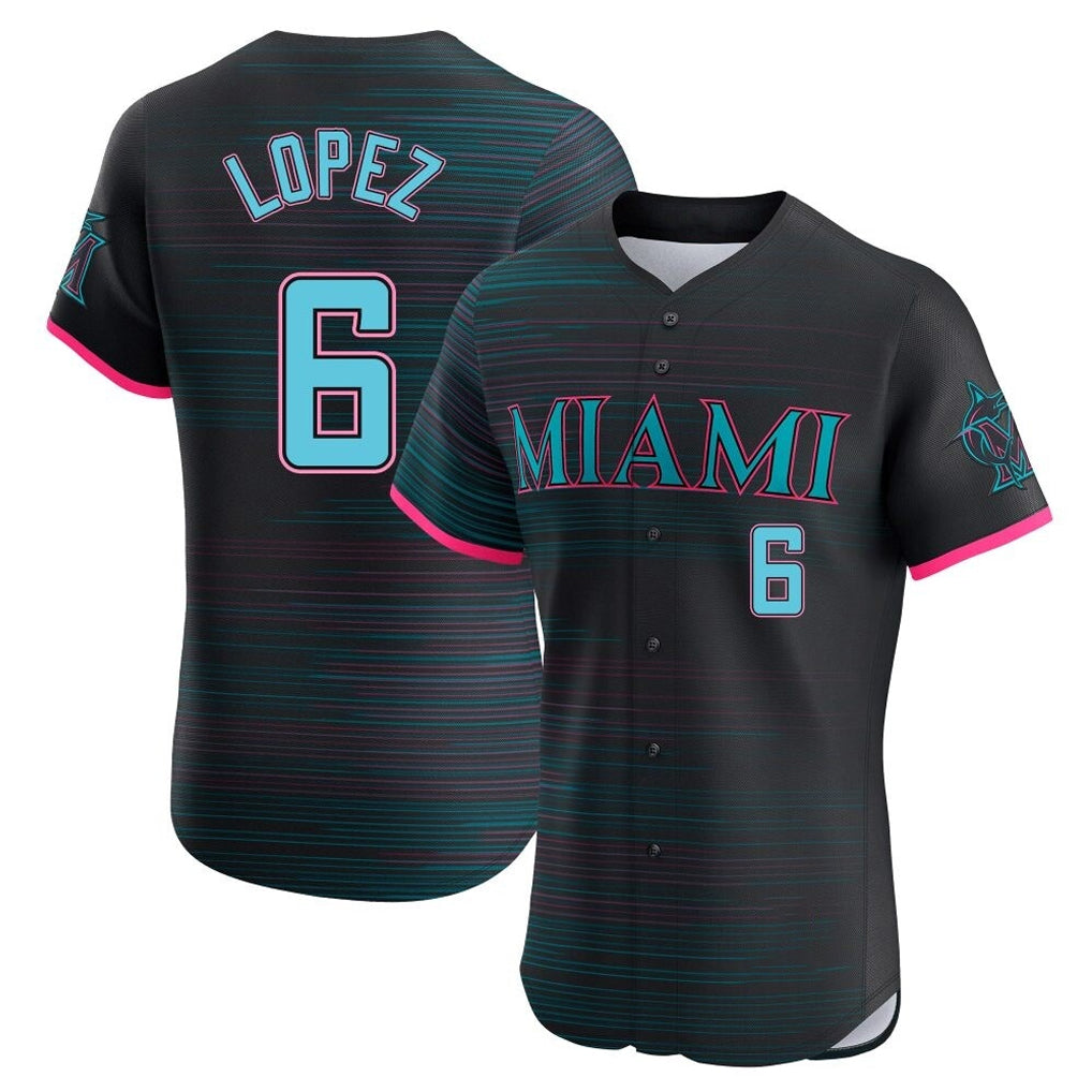 Leonaf M.Marlins #6 Otto Lopez Player Black City Connect Home Limited Elite Stitched Jerseys