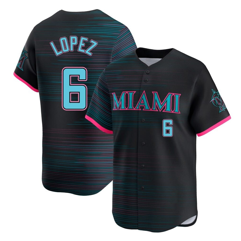 Leonaf M.Marlins #6 Otto Lopez Player Black City Connect Home Limited Stitched Jerseys