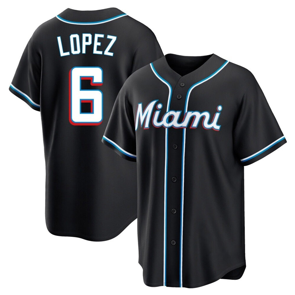 Leonaf M.Marlins #6 Otto Lopez Player Black Fashion Out Home Game Stitched Jerseys