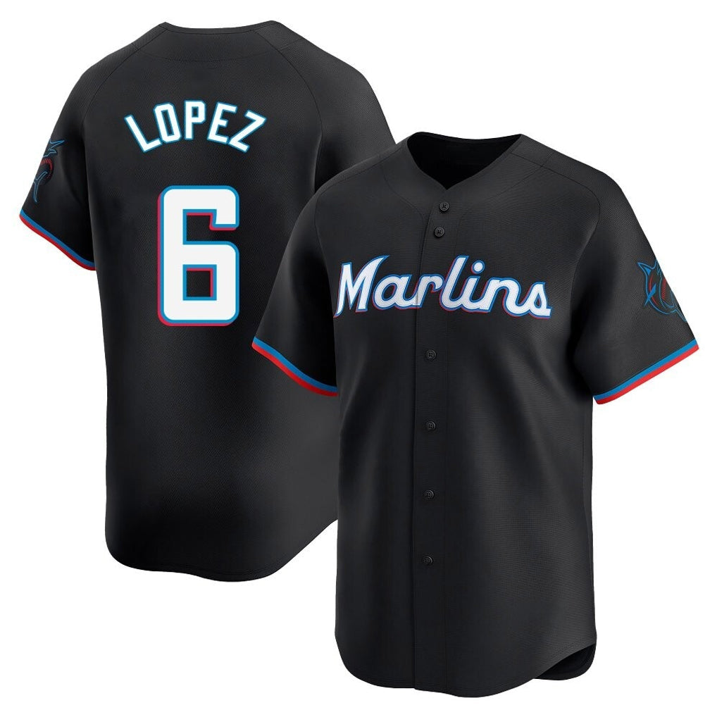 Leonaf M.Marlins #6 Otto Lopez Player Black  Home Limited Stitched Jerseys