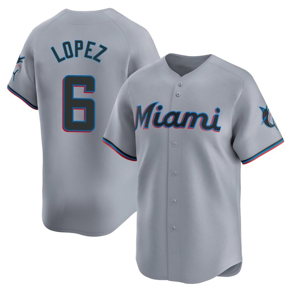 Leonaf M.Marlins #6 Otto Lopez Player Gray Home Limited Stitched Jerseys