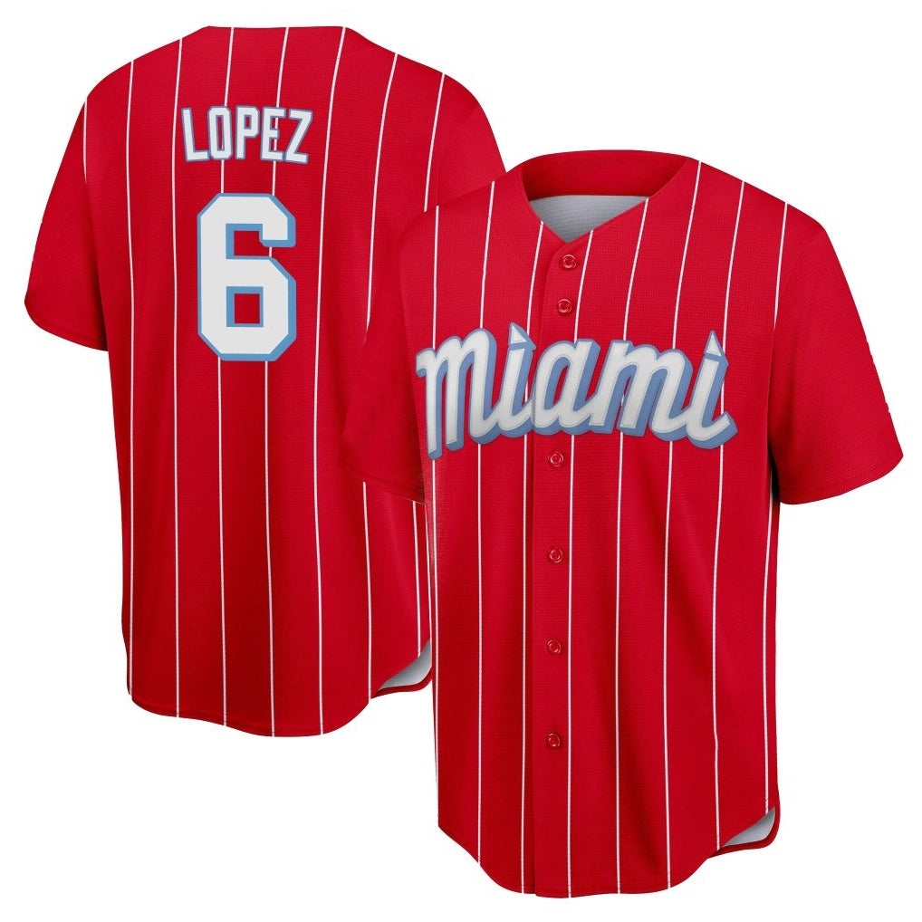 Leonaf M.Marlins #6 Otto Lopez Player Red City Connect Home Game Stitched Jerseys