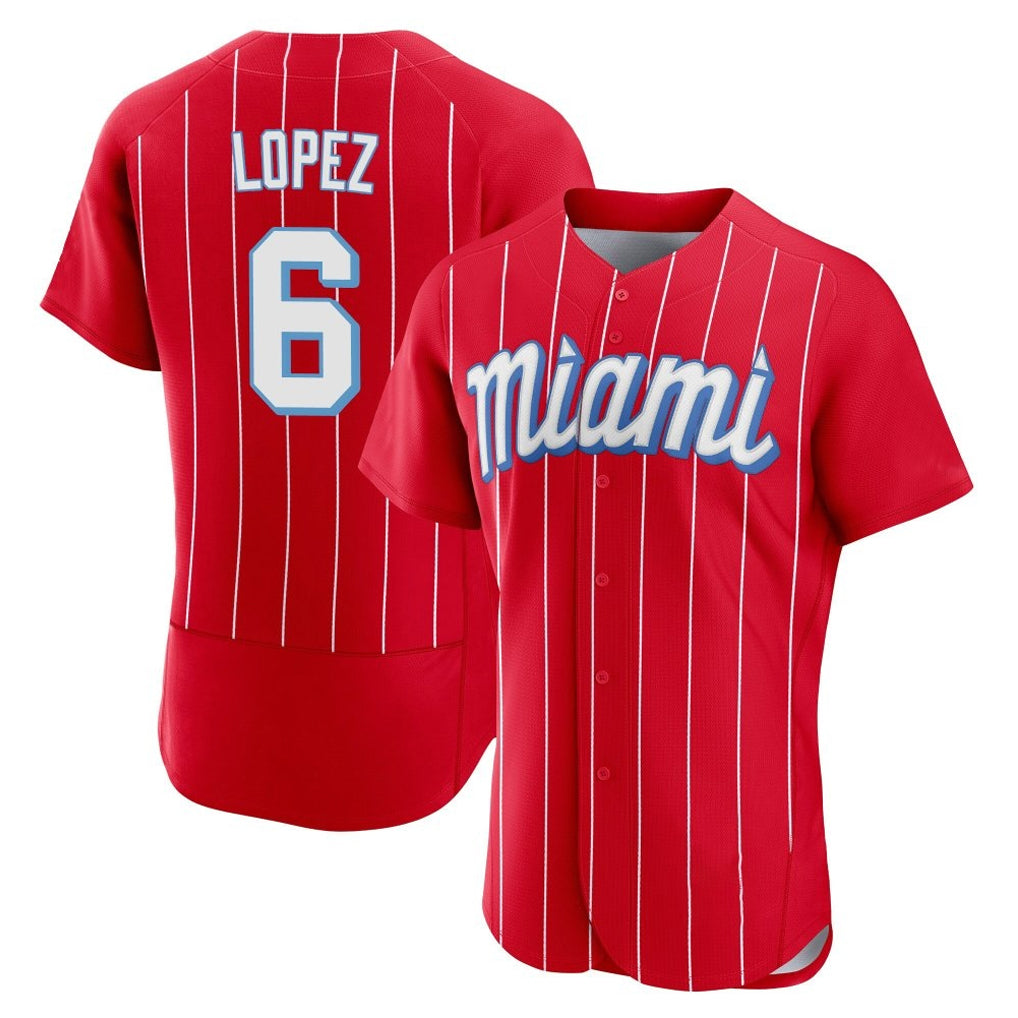 Leonaf M.Marlins #6 Otto Lopez Player Red City Connect Home Limited Elite Stitched Jerseys