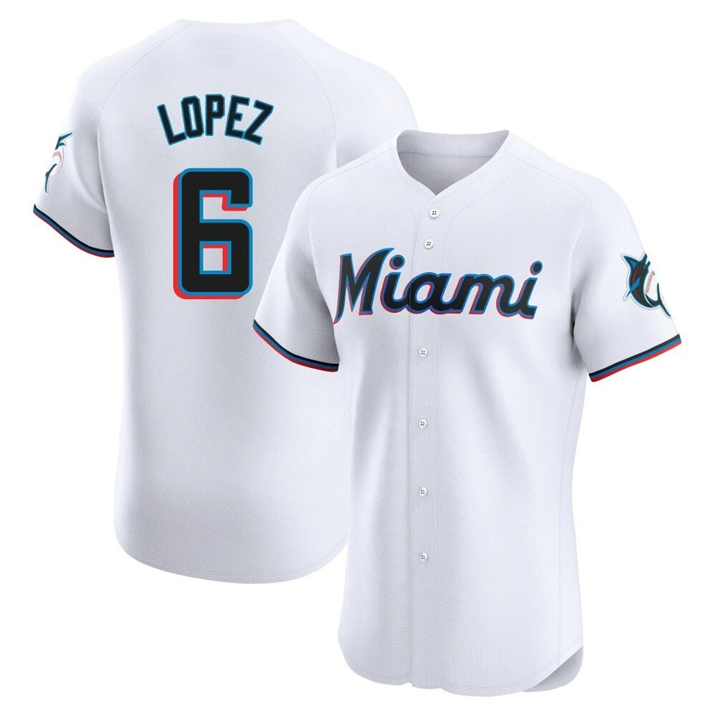 Leonaf M.Marlins #6 Otto Lopez Player White  Home Limited Elite Stitched Jerseys