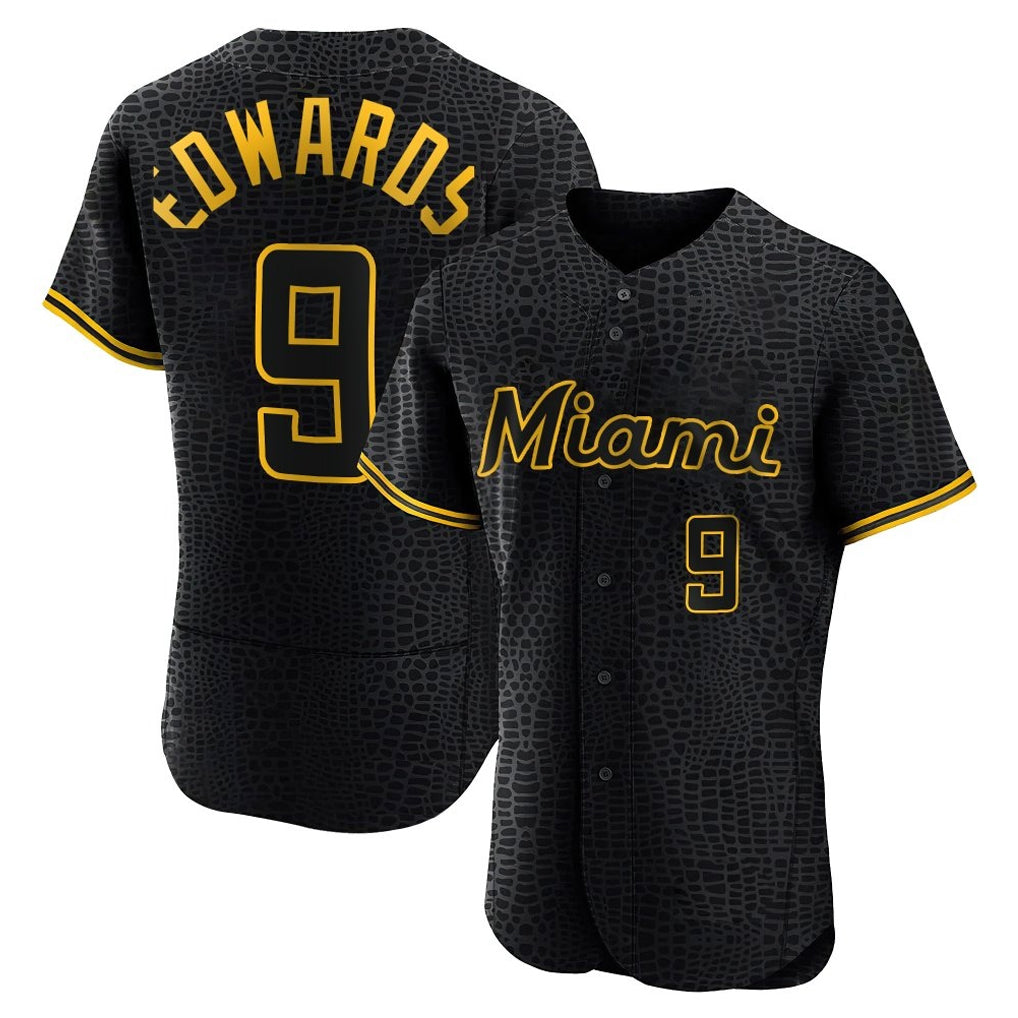 Leonaf M.Marlins #9 Xavier Edwards Player Black Snake Skin City Home Limited Elite Stitched Jerseys