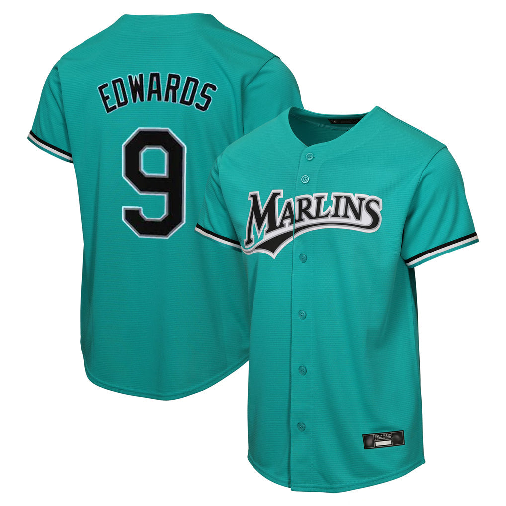 Leonaf M.Marlins #9 Xavier Edwards Player Teal Home Game Stitched Jerseys