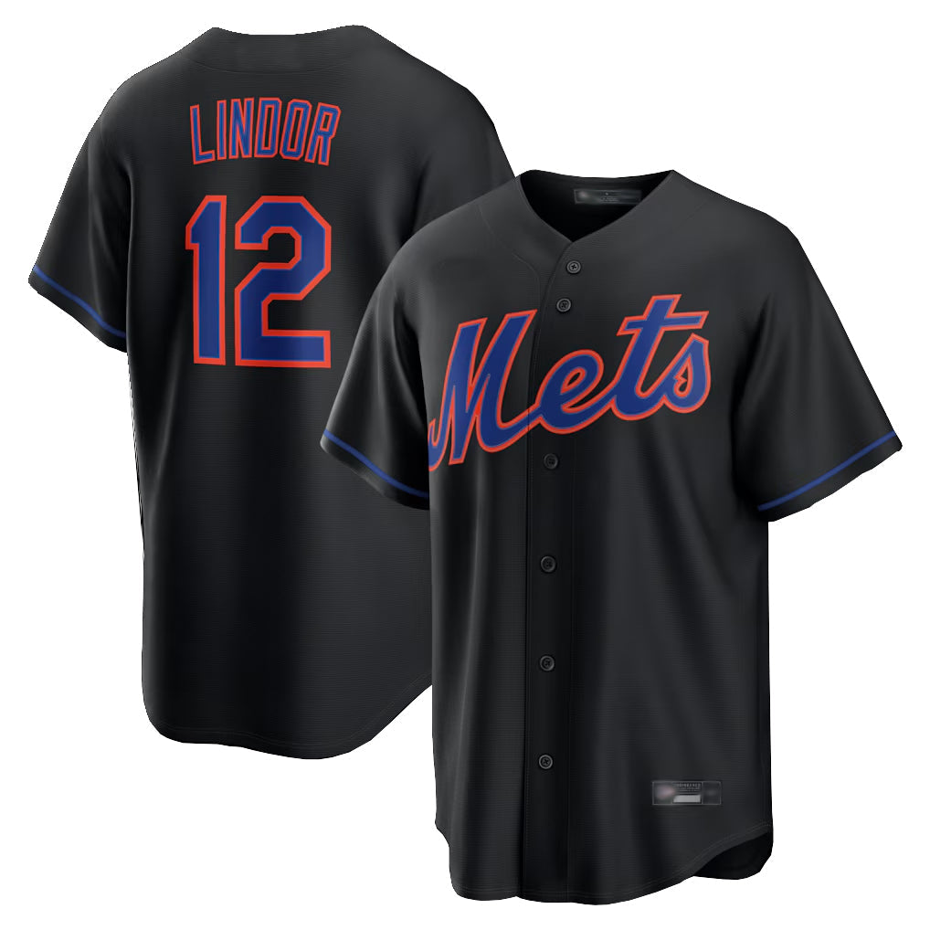 Leonaf NY.Mets #12 Francisco Lindor Player Black Alternate Home Game Stitched Jerseys