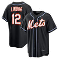 Leonaf NY.Mets #12 Francisco Lindor Player Black Fashion Out Game Stitched Jerseys