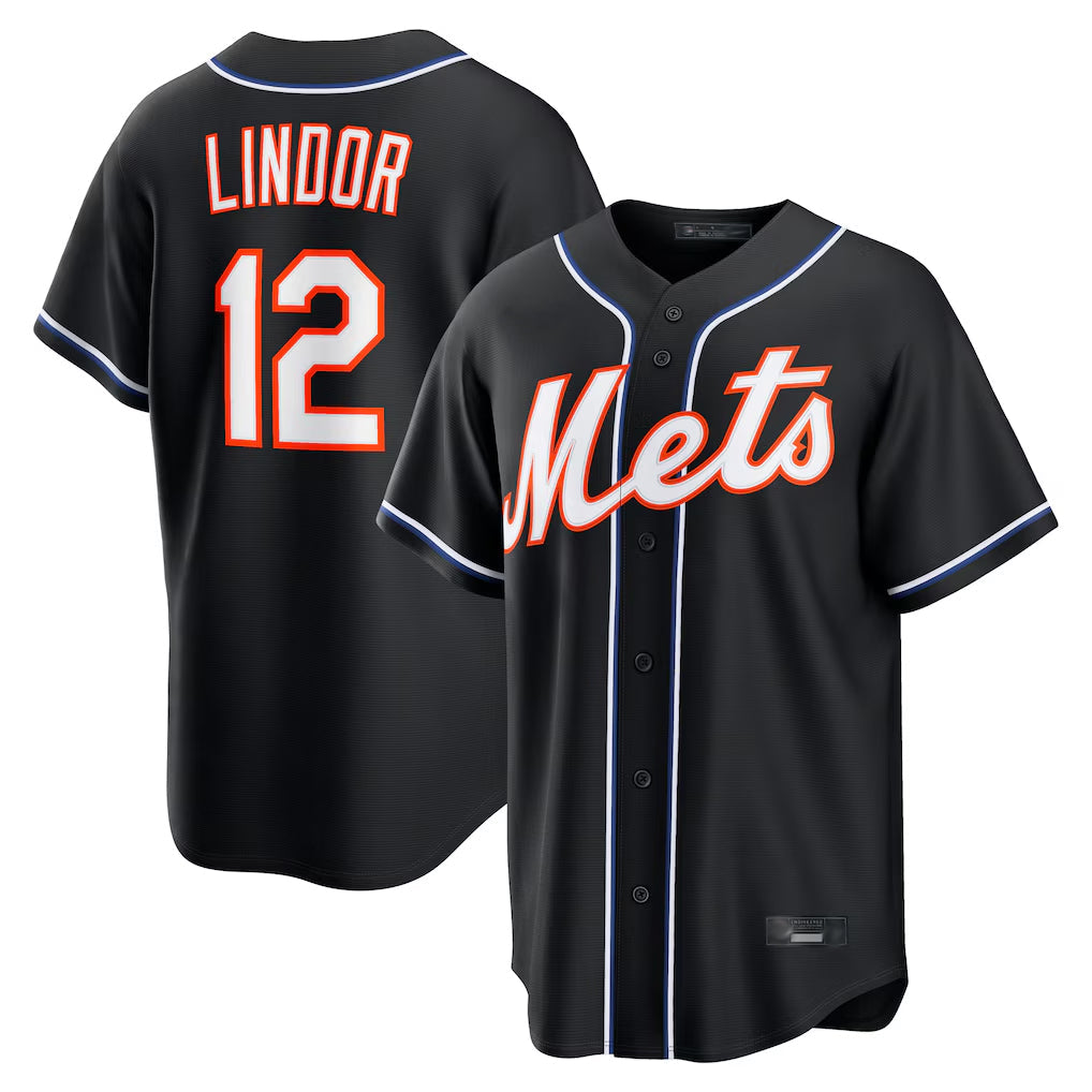 Leonaf NY.Mets #12 Francisco Lindor Player Black Fashion Out Game Stitched Jerseys