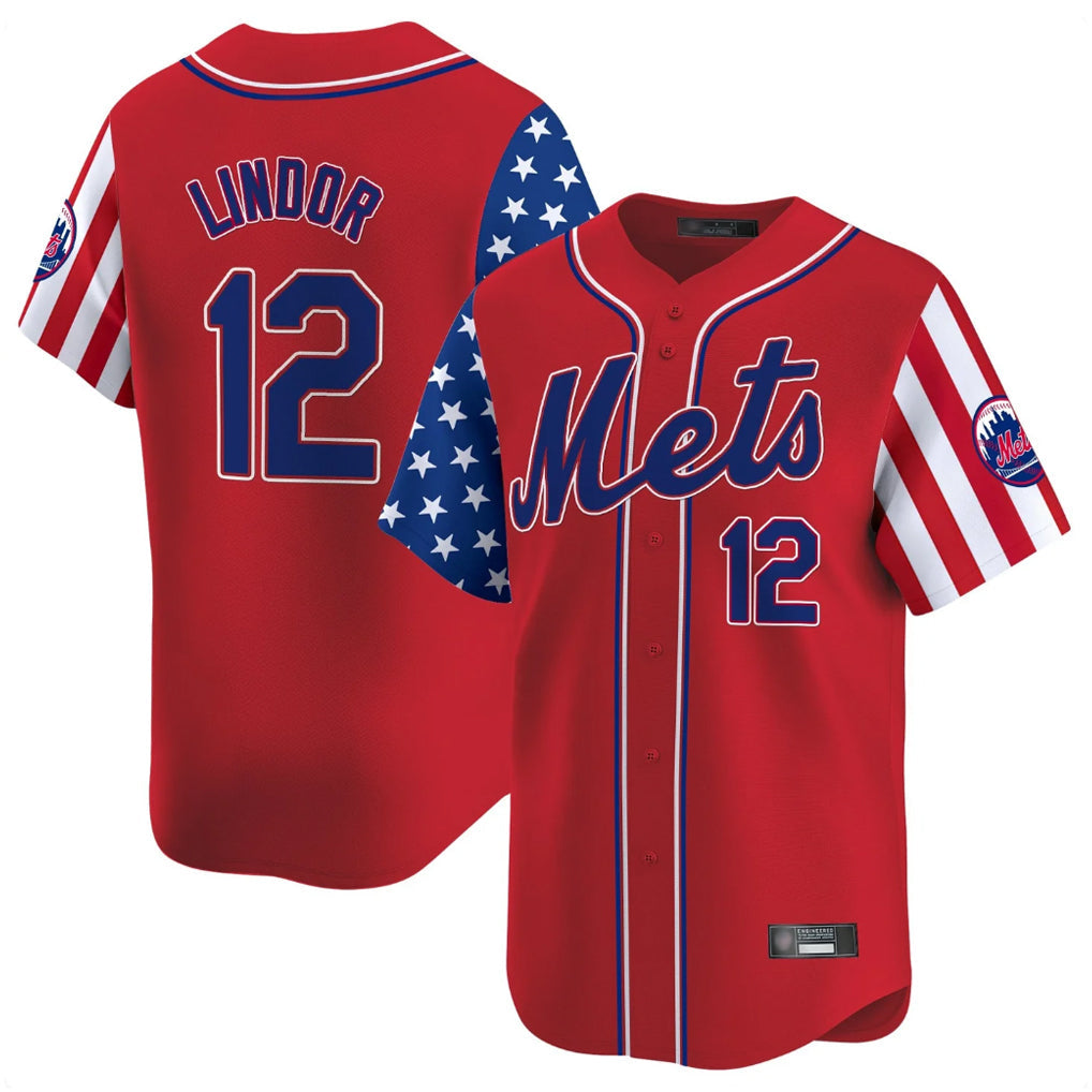 Leonaf NY.Mets #12 Francisco Lindor Player Red 2025 Independence Day Vapor Premier Limited  Stitched Jerseys