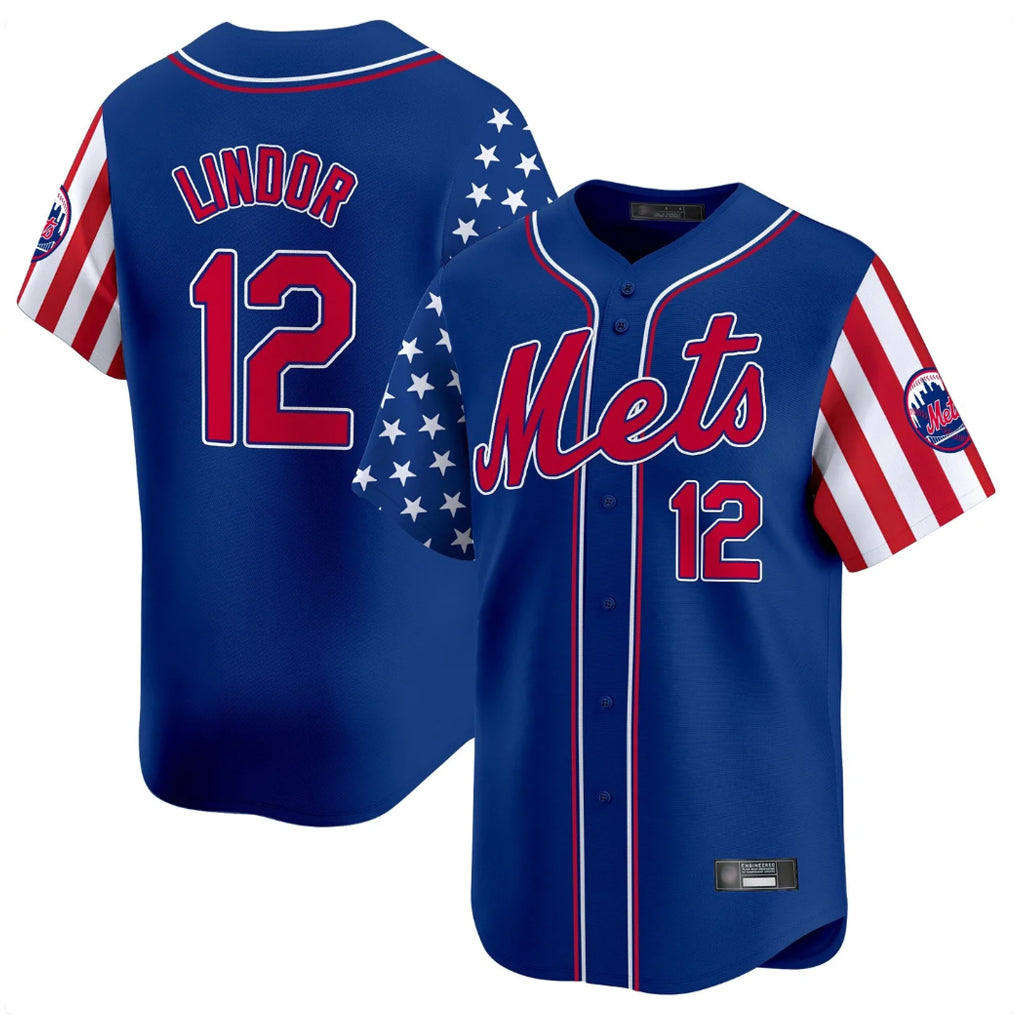 Leonaf NY.Mets #12 Francisco Lindor Player Royal 2025 Independence Day Vapor Premier Limited  Stitched Jerseys