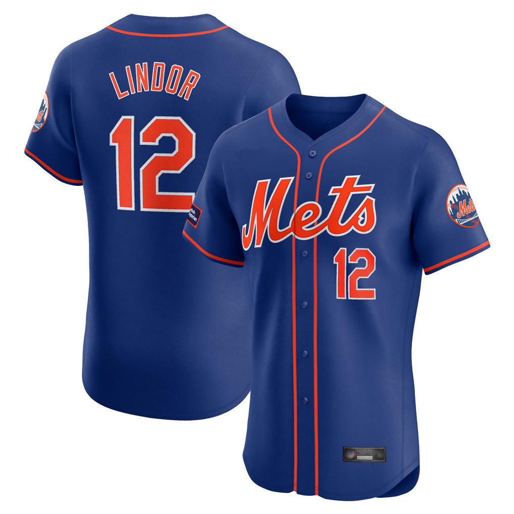 Leonaf NY.Mets #12 Francisco Lindor Player Royal Limited Elite Home Stitched Jerseys