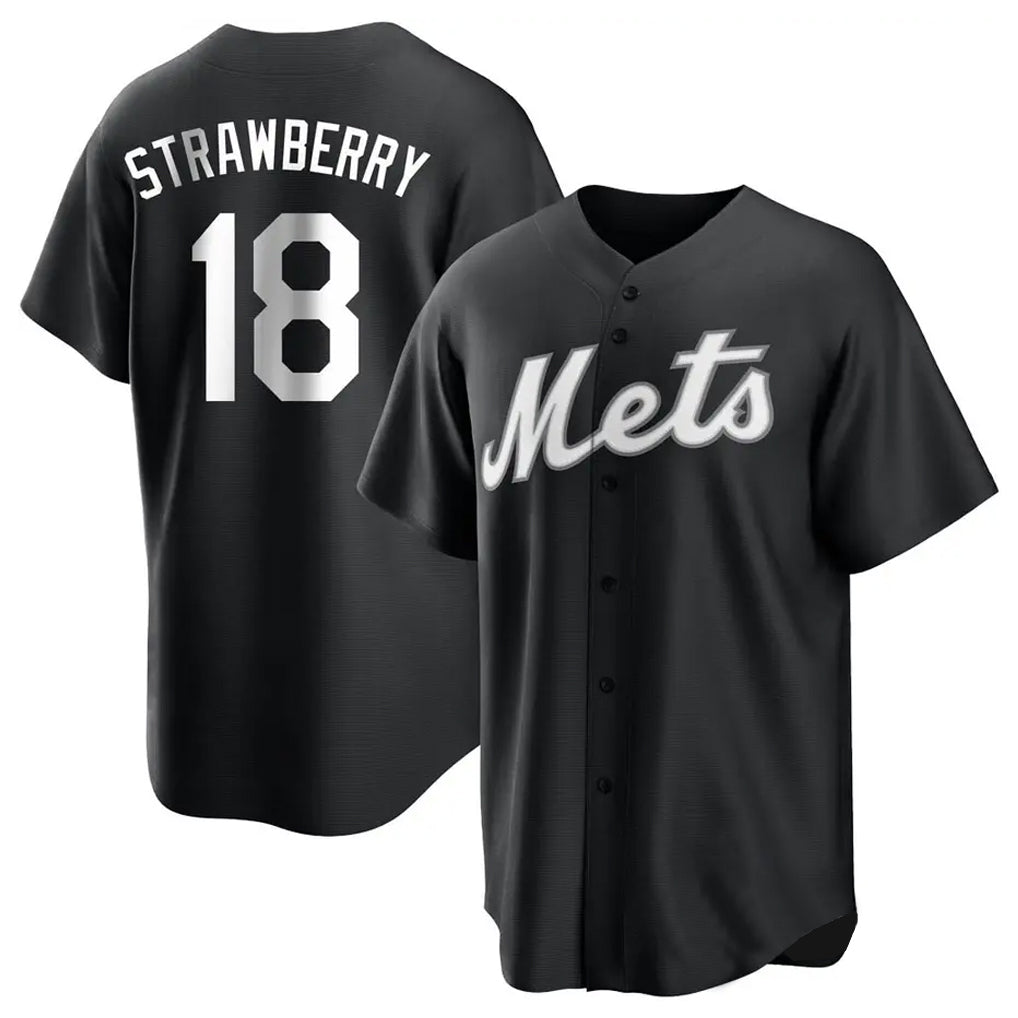 Leonaf NY.Mets #18 Darryl Strawberry Player Black Home Game Stitched Jerseys