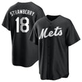 Leonaf NY.Mets #18 Darryl Strawberry Player Black Home Game Stitched Jerseys