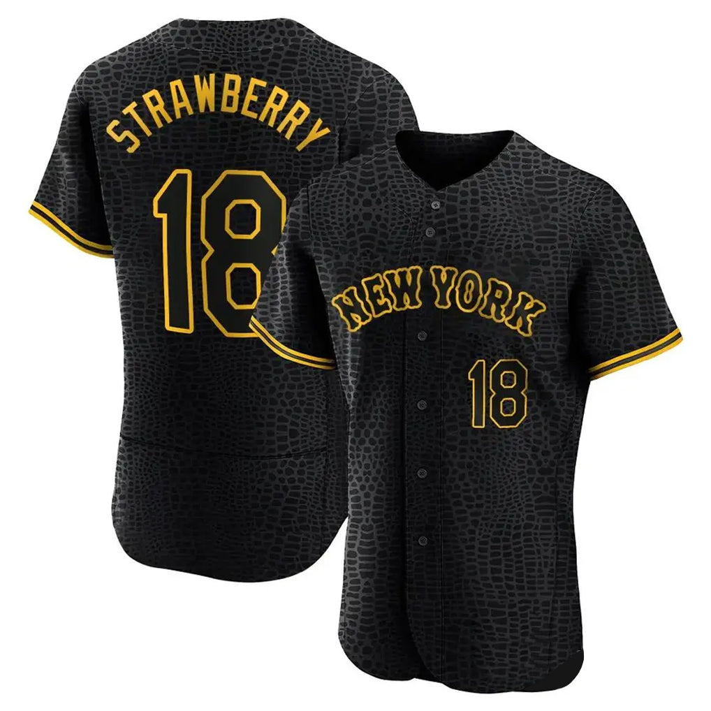 Leonaf NY.Mets #18 Darryl Strawberry Player Black Snake Skin City Home Limited Elite Stitched Jerseys