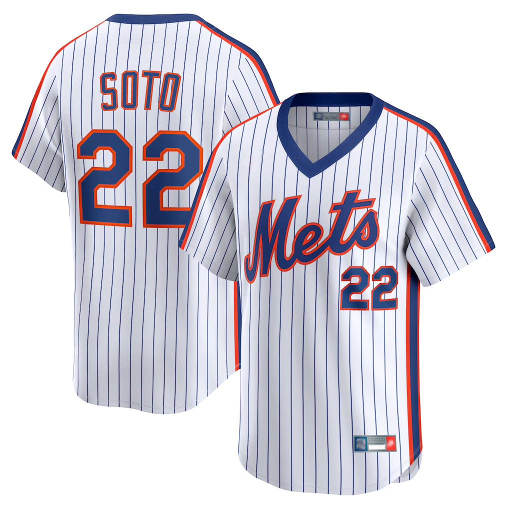 Leonaf NY.Mets #22 Juan Soto Player White Cooperstown Collection T-shirt Game Stitched Jerseys