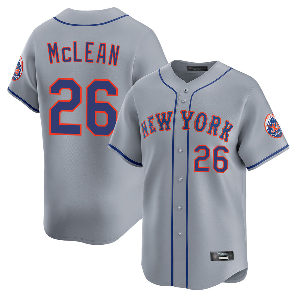 Leonaf NY.Mets #26 Nolan McLean Player Gray Road Limited Home Stitched Jerseys