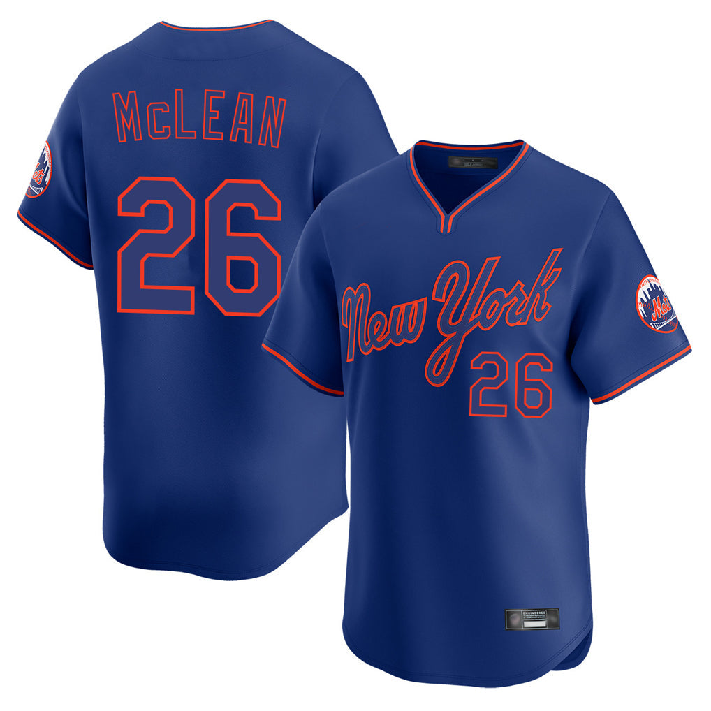Leonaf NY.Mets #26 Nolan McLean Player Royal T-shirt Home Limited Elite Stitched Jerseys