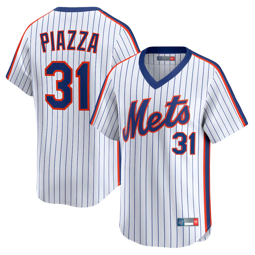 Leonaf NY.Mets #31 Mike Piazza Player White Cooperstown Collection T-shirt Game Stitched Jerseys