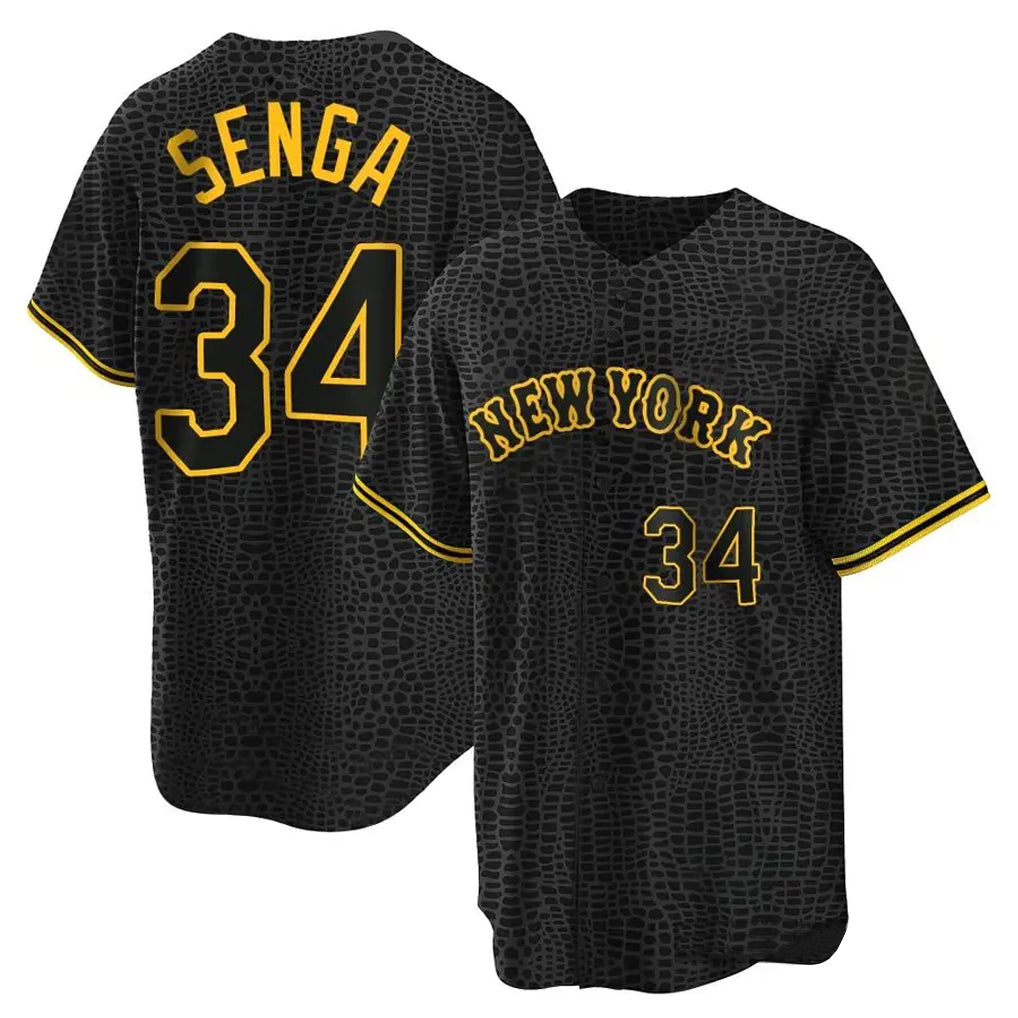 Leonaf NY.Mets #34 Kodai Senga Player Black Snake Skin City Home Game Stitched Jerseys