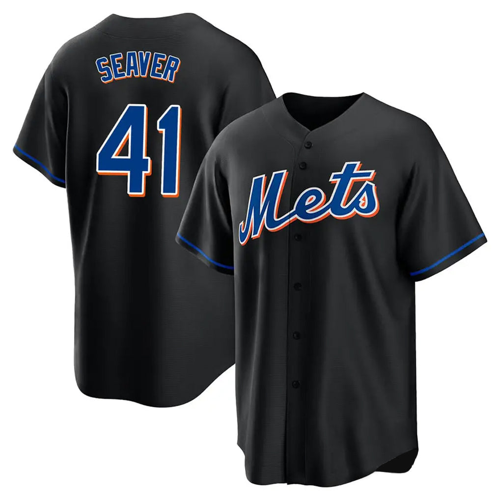 Leonaf NY.Mets #41 Tom Seaver Player Black Replica Home Game Stitched Jerseys