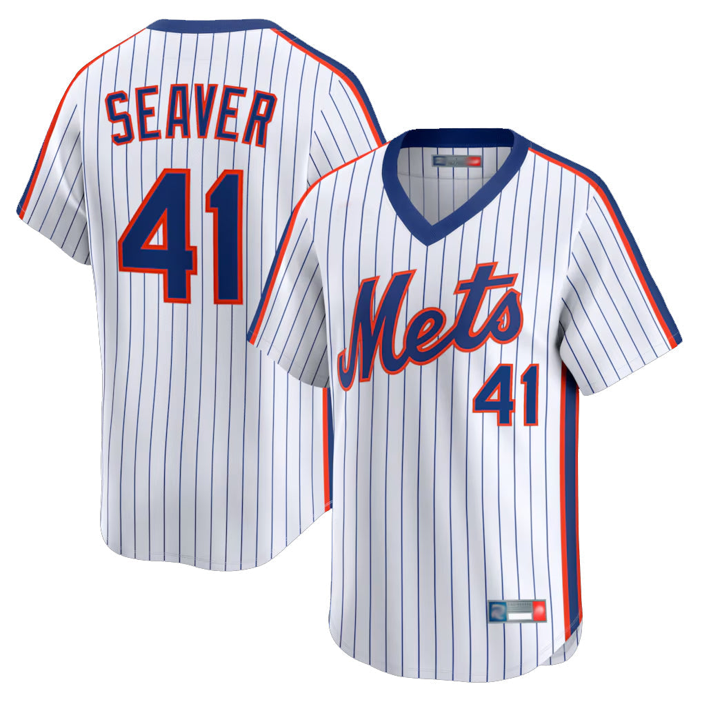 Leonaf NY.Mets #41 Tom Seaver Player White Cooperstown Collection T-shirt Game Stitched Jerseys