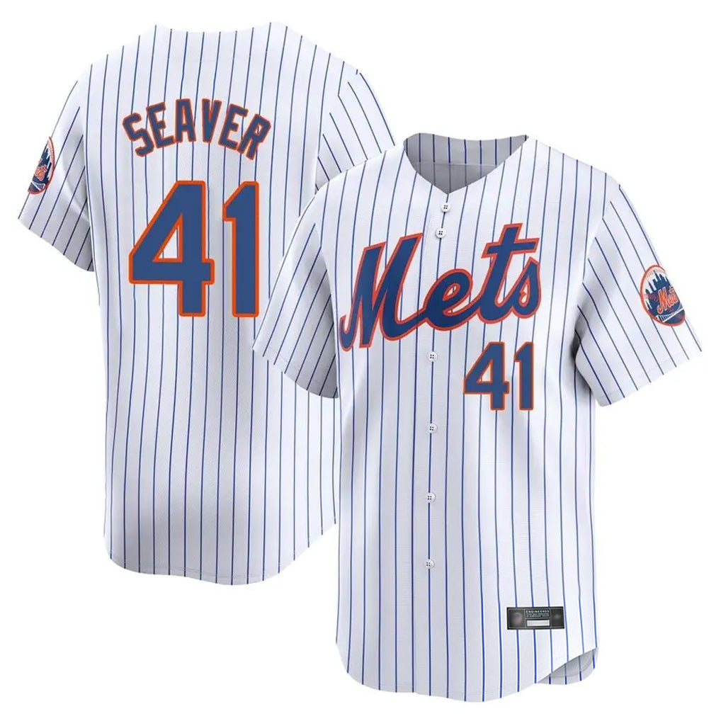 Leonaf NY.Mets #41 Tom Seaver Player White Home Replica Stitched Jerseys