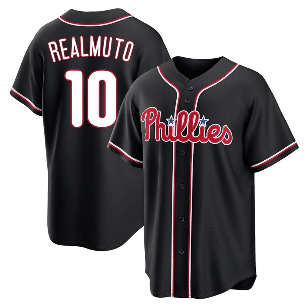 Leonaf P.Phillies #10 J.T. Realmuto Player Black Fashion Out Home Game Stitched Jerseys