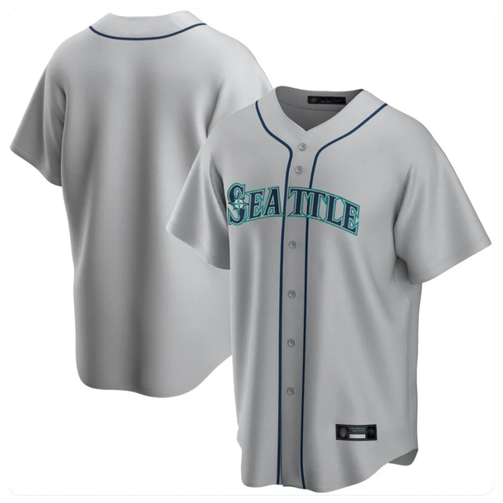 Leonaf S.Mariners Blank Player Gray Home Game Stitched Jerseys